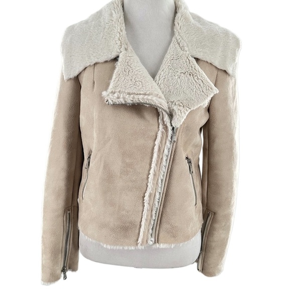 Forever 21 jacket size S beige cream faux shearling fur cozy southwestern - Picture 1 of 10